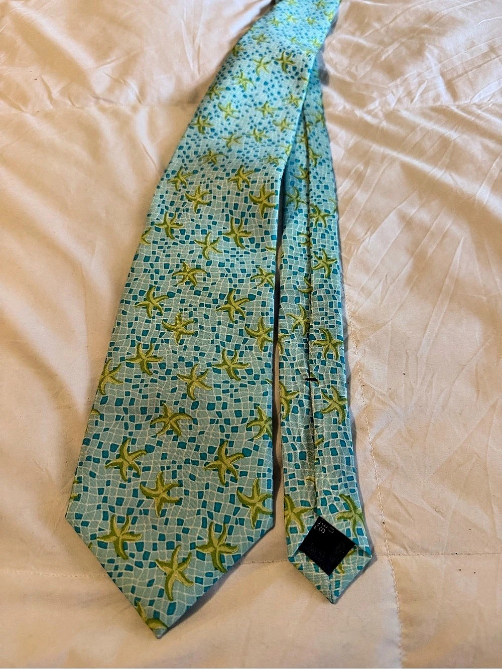 R. Hanauer Rare Starfish Print All Silk Tie in Blue & Green